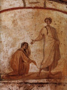  The healing of a bleeding woman, Rome, Catacombs of Marcellinus and Peter.