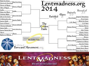 Lent Madness 2014 bracket, with one round left to finish in the round of 32